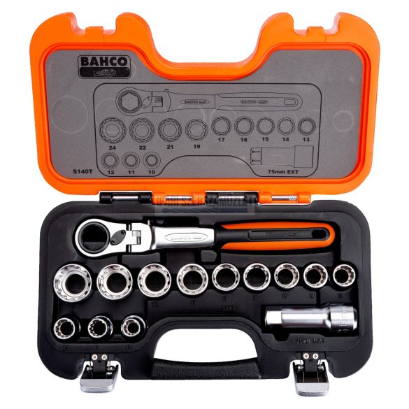 Dugókulcs készlet 1/2" 10-24mm 14 részes átmenős Multifej Triple Plus Bahco S140T