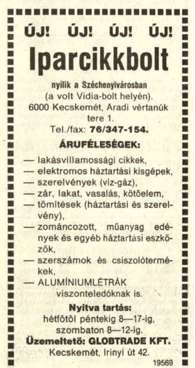 1993. Bács-Kiskun Megyei Népújság hírdetés
